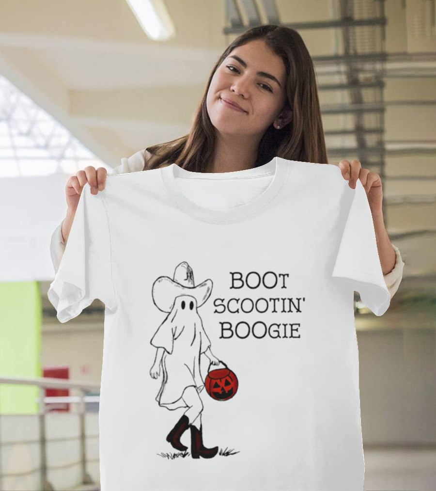 Boot Scootin' Boogie Ghost Cowgirl Halloween Trick Or Treat T-Shirt