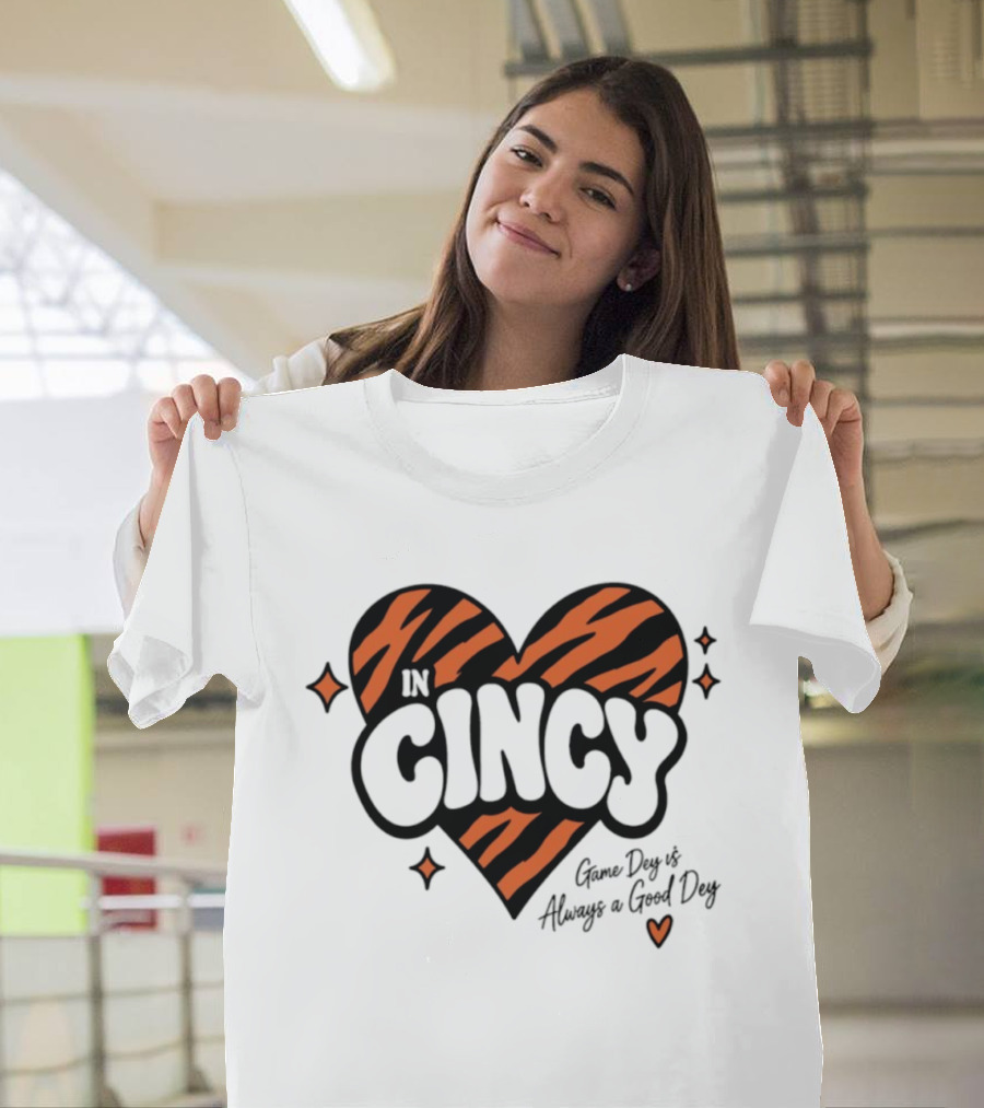 Cincinnati Bengals In Cincy Game Dey Always A Good Dey Tiger Stripes Heart T-Shirt