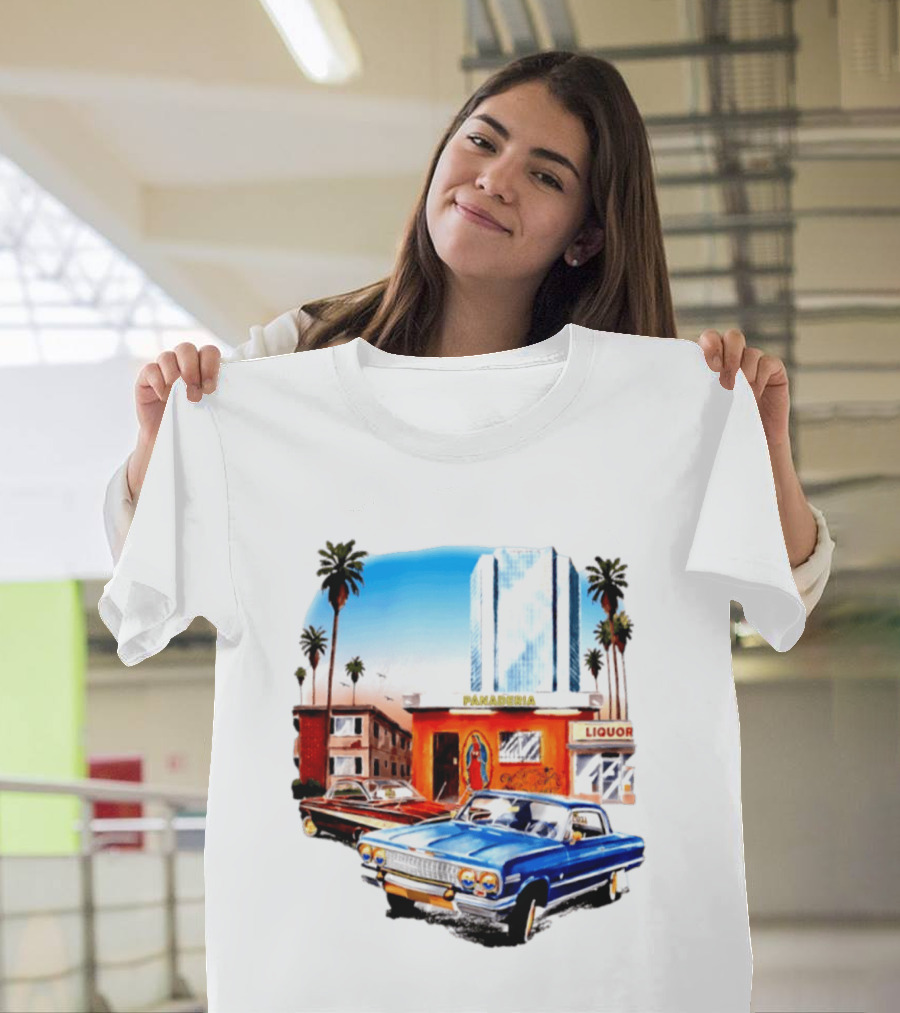 Panaderia Liquor Lowrider Scene With Vintage Cars And Palms T-Shirt