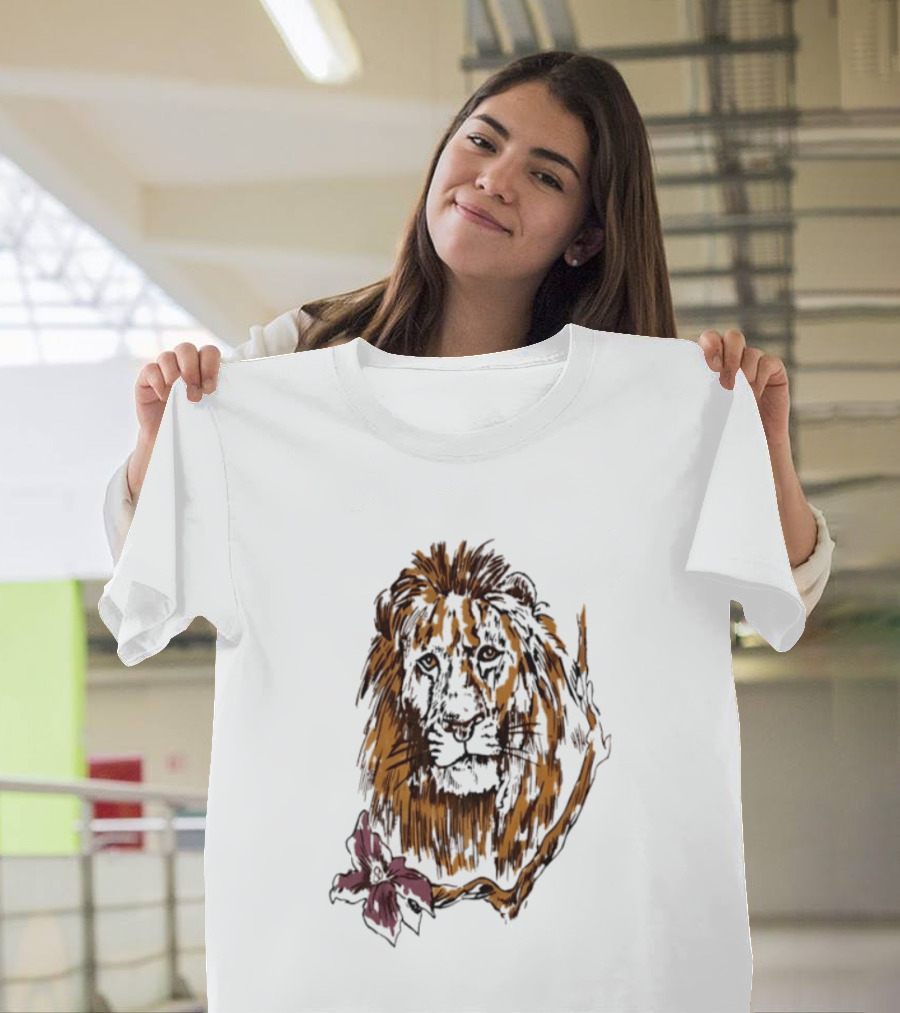 Lion With Purple Flower Wildlife Nature T-Shirt