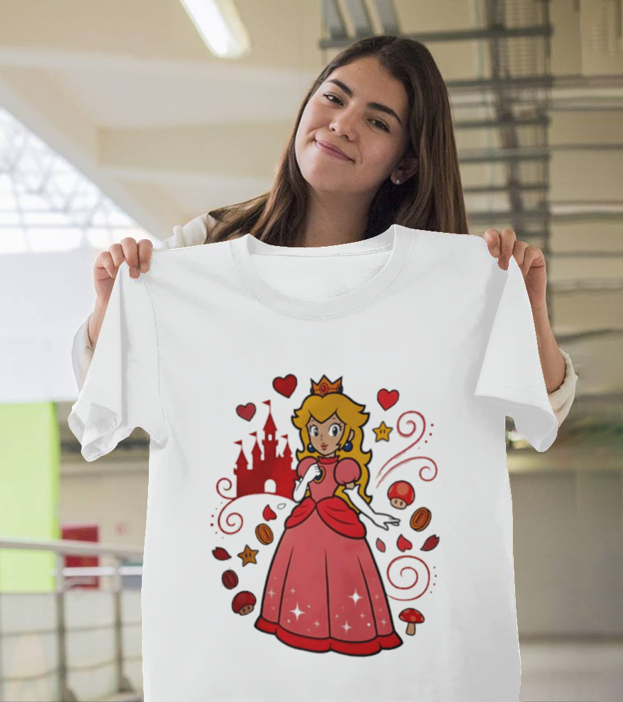 Princess Peach Enchanted Castle Hearts Stars Mushrooms Adventure T-Shirt