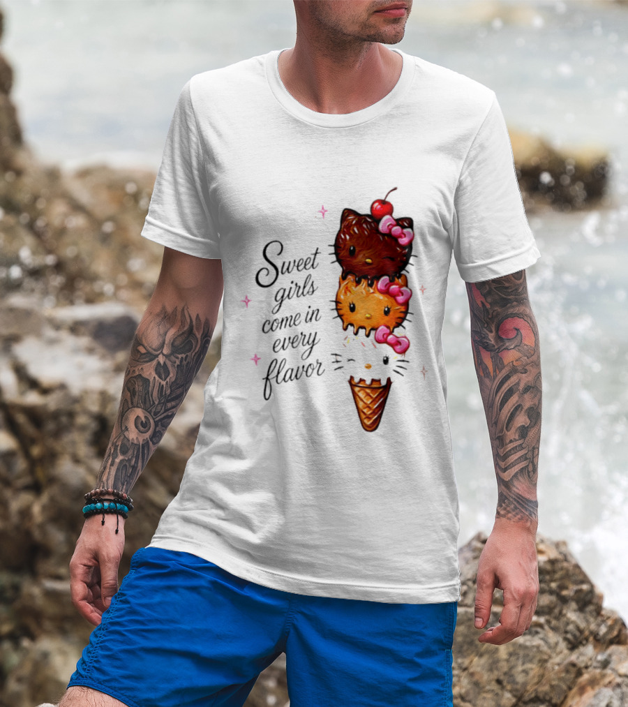 Sweet Girls Come In Every Flavor Hello Kitty Ice Cream Cone T-Shirt
