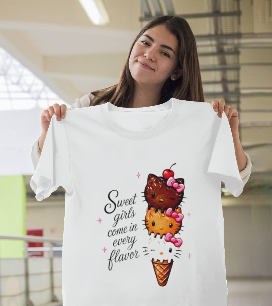 Sweet Girls Come In Every Flavor Hello Kitty Ice Cream Cone T-Shirt