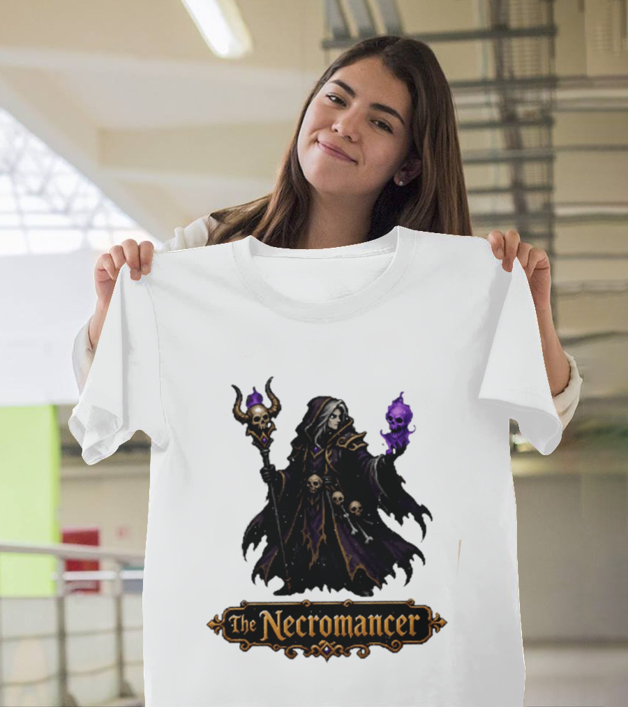 The Necromancer RPG Fantasy Dungeons And Dragons Mage Skulls And Staff T-Shirt