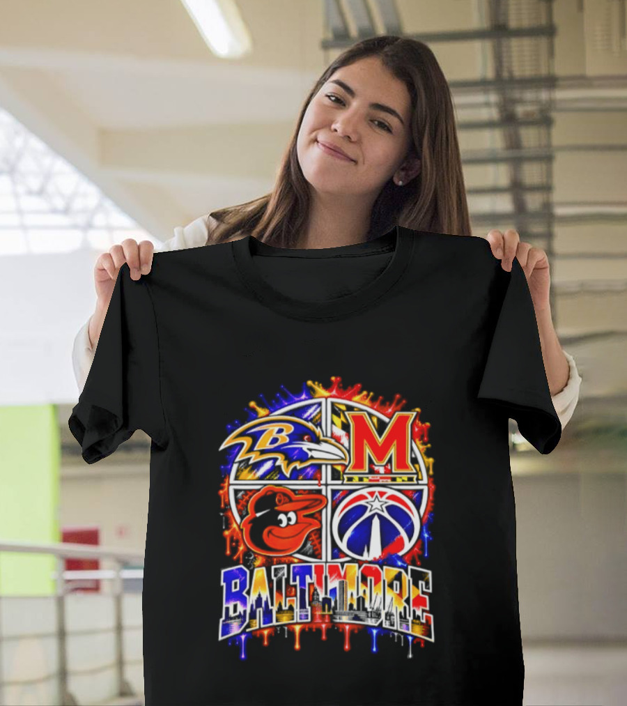Baltimore Ravens Orioles Maryland Terps Washington Wizards Baltimore Skyline T-Shirt