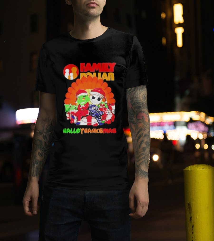Family Dollar Grinch Jack Skellington Hallothanksmas 2026 T-Shirt