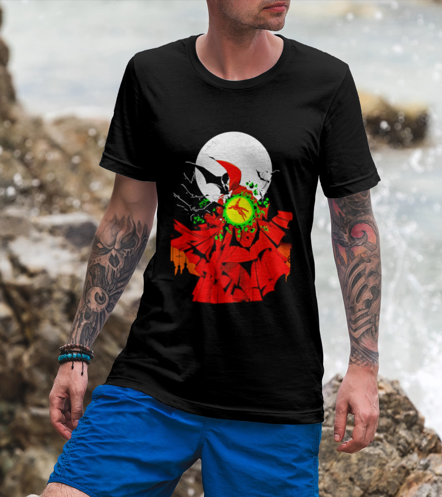 Graveyard Shift Whitegold Industries Spawn Halloween 2026 Full Red Moon T-Shirt