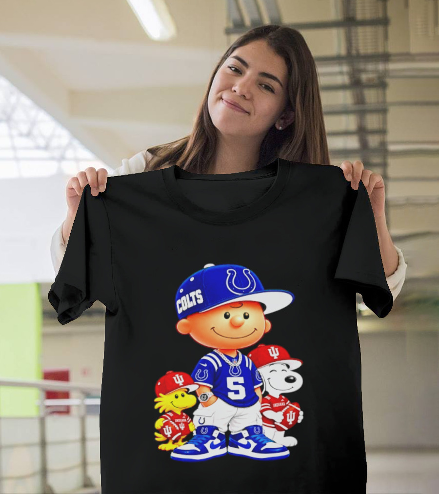 Charlie Brown And Snoopy Indianapolis Colts Indiana Hoosiers Football Team Merchandise T-Shirt