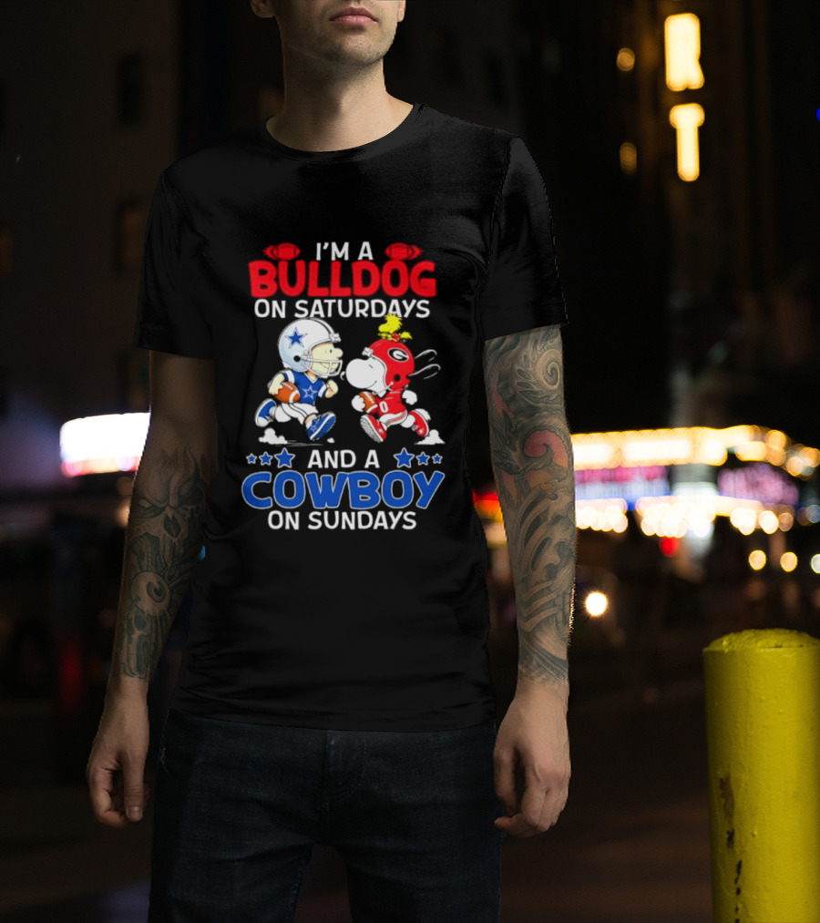 I'm A Bulldog On Saturdays And A Cowboy On Sundays Football Peanuts Sports T-Shirt