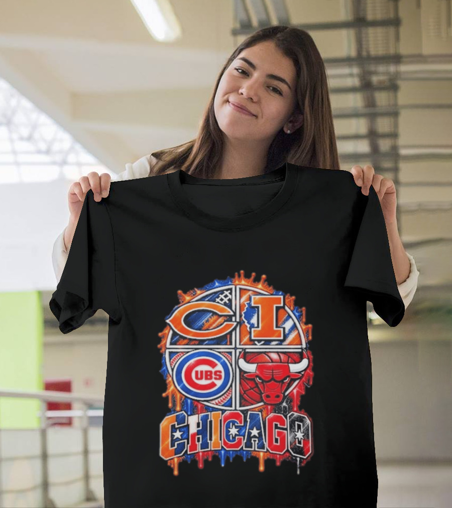 Chicago Sports Bears Fighting Illini Cubs Bulls City Pride T-Shirt