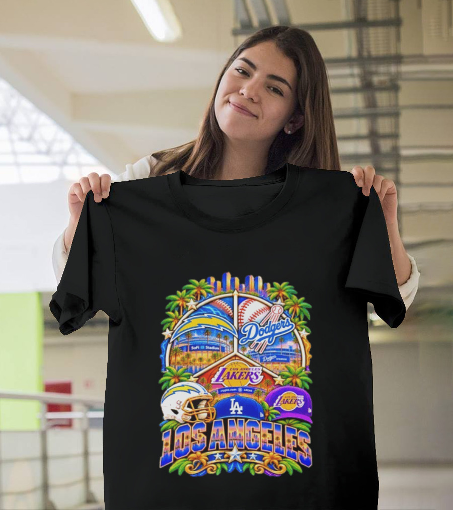 Los Angeles Dodgers Chargers Lakers SoFi Stadium City Skyline T-Shirt