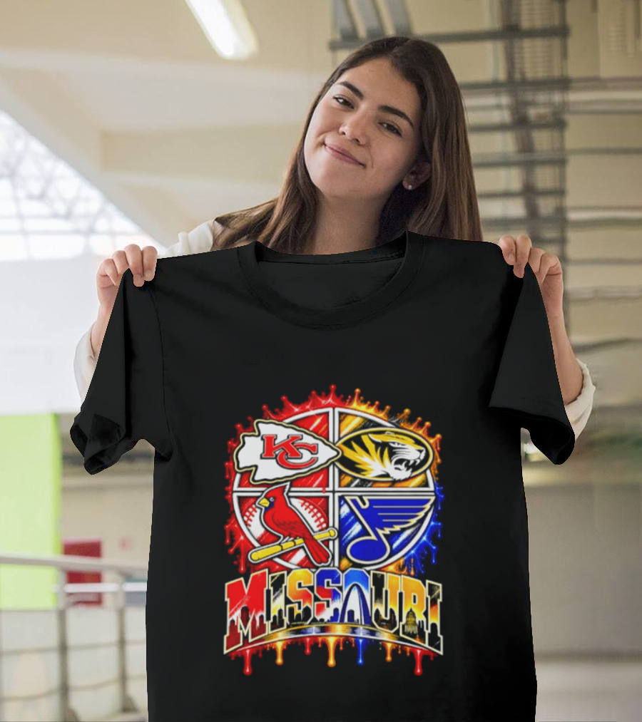 Missouri Kansas City Chiefs Mizzou Tigers St Louis Cardinals Blues Skyline T-Shirt