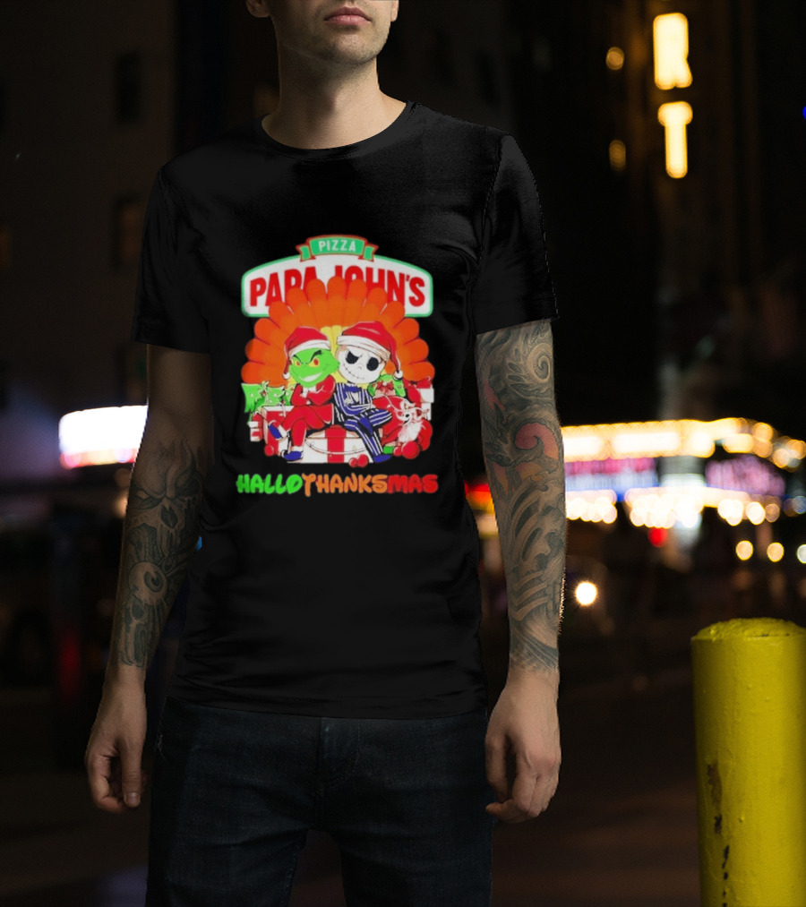 Papa John's Pizza Grinch Jack Skellington Hallothanksmas 2026 T-Shirt