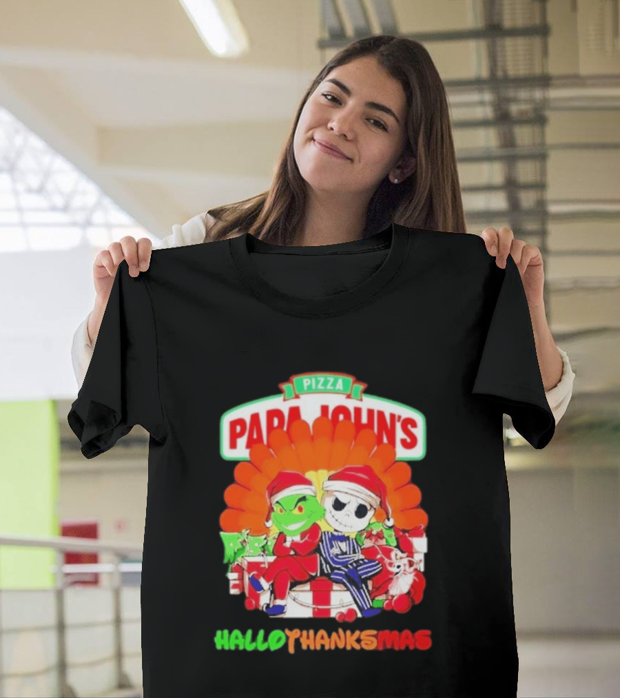Papa John's Pizza Grinch Jack Skellington Hallothanksmas 2026 T-Shirt