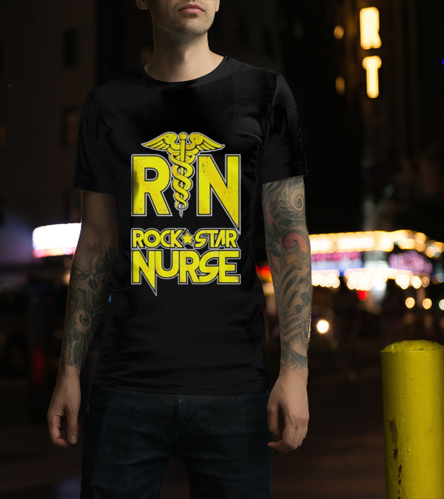 RN Rock Star Nurse Medical Professional Caduceus T-Shirt