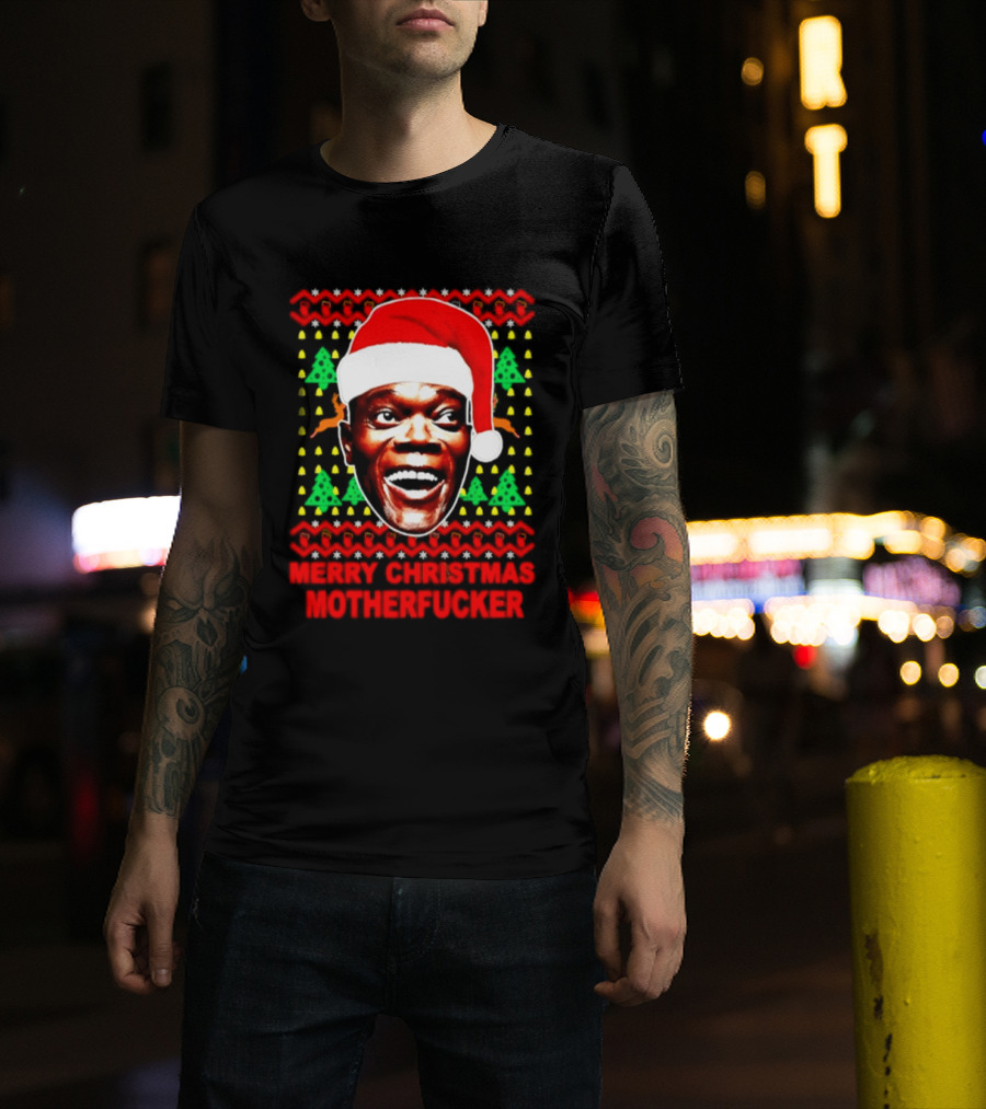 Samuel L Jackson Santa Hat Christmas Humor T-Shirt