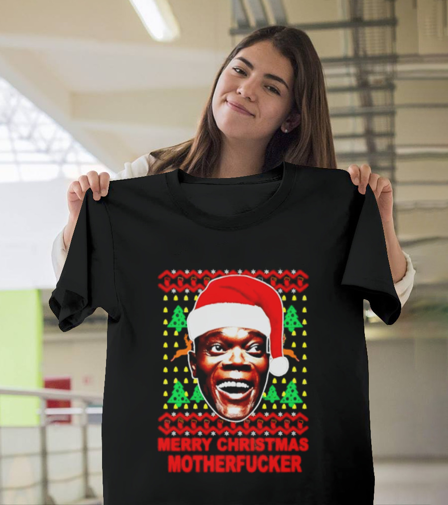 Samuel L Jackson Santa Hat Christmas Humor T-Shirt