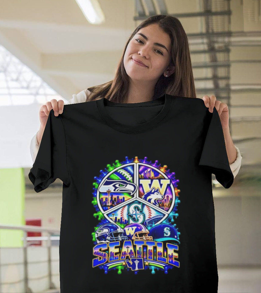 Seattle Seahawks Washington Huskies Mariners Skyline Sports Team Collection T-Shirt