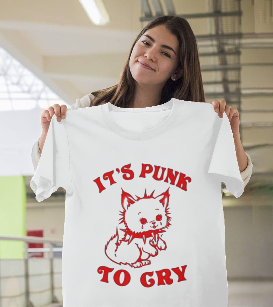 It's Punk To Cry Cat Spiked Collar T-Shirt