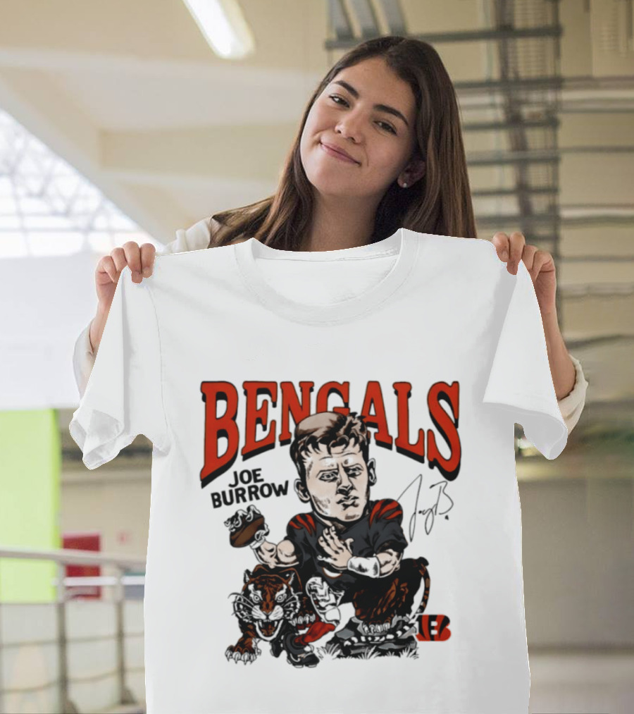Cincinnati Bengals Joe Burrow Caricature NFL Player T-Shirt