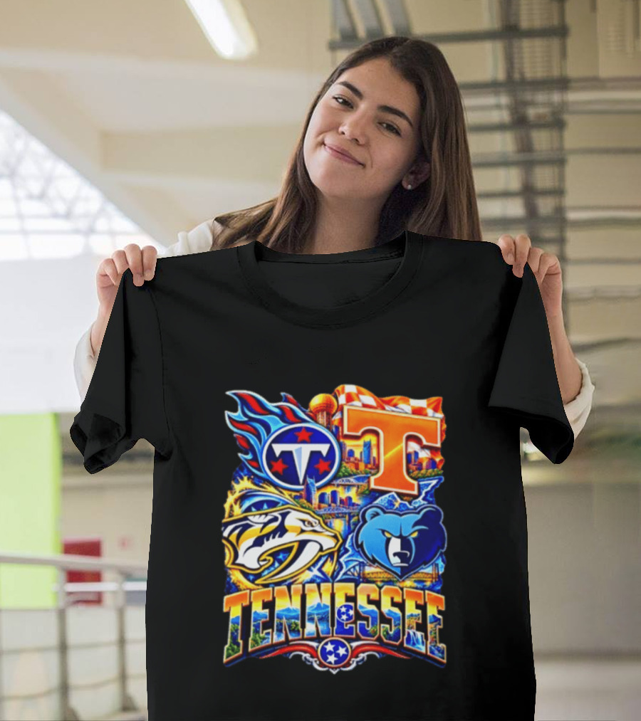 Tennessee Titans Nashville Predators Memphis Grizzlies Volunteers Sports Emblems T-Shirt
