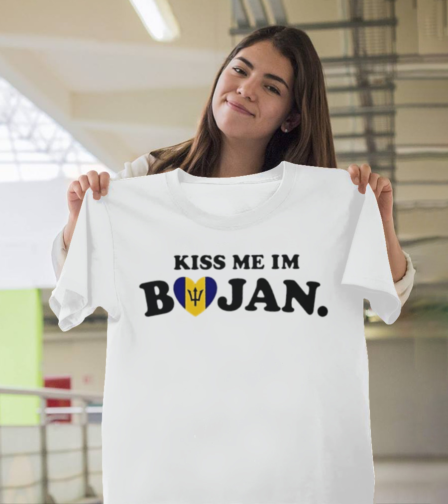 Kiss Me I'm Bajan Barbados Heart Flag Caribbean Pride T-Shirt