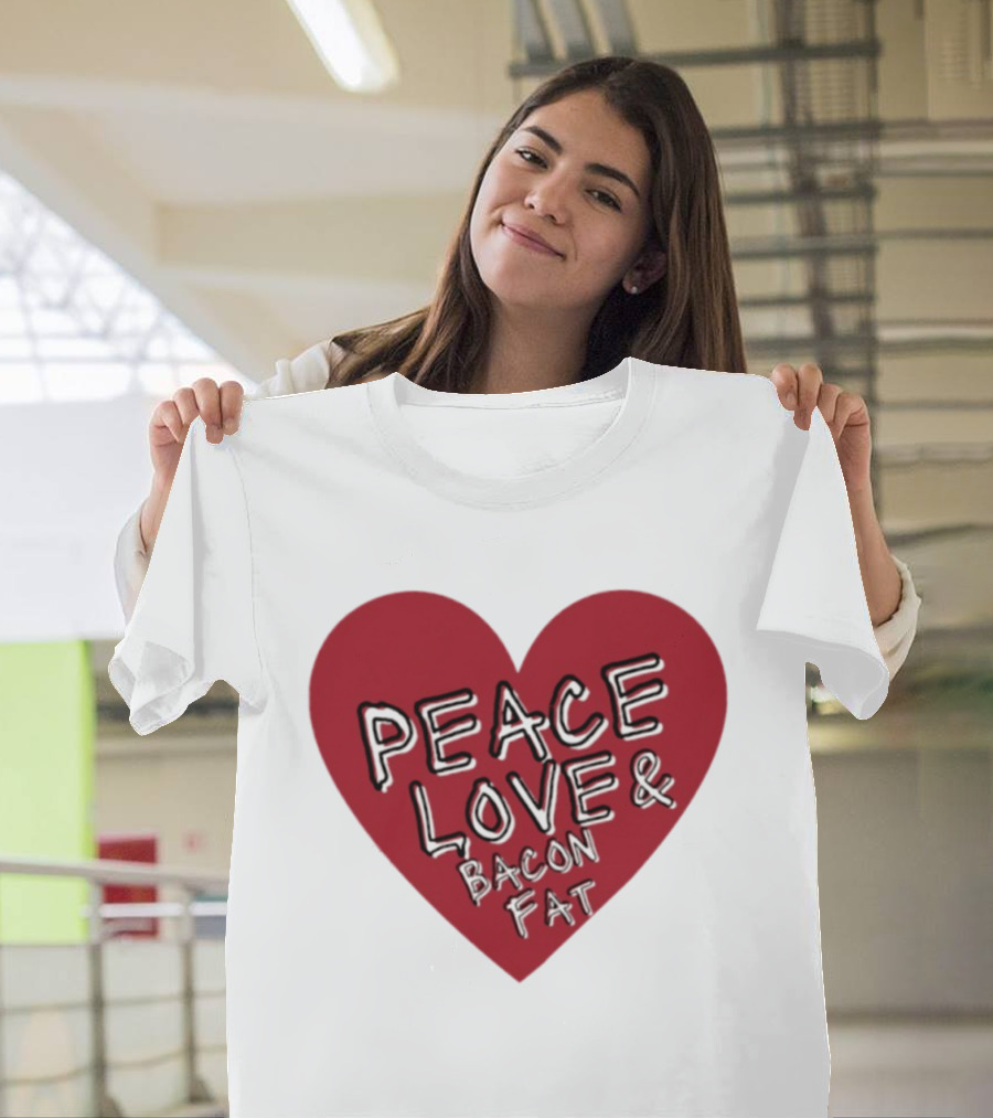 Peace Love And Bacon Fat Heart Shape Red T-Shirt