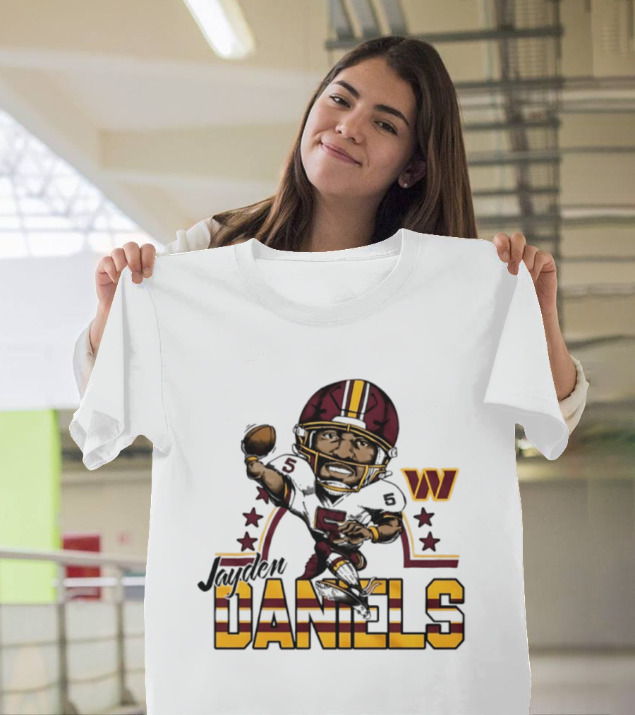 Washington Commanders Jayden Daniels Player Caricature Football NFL T-Shirt
