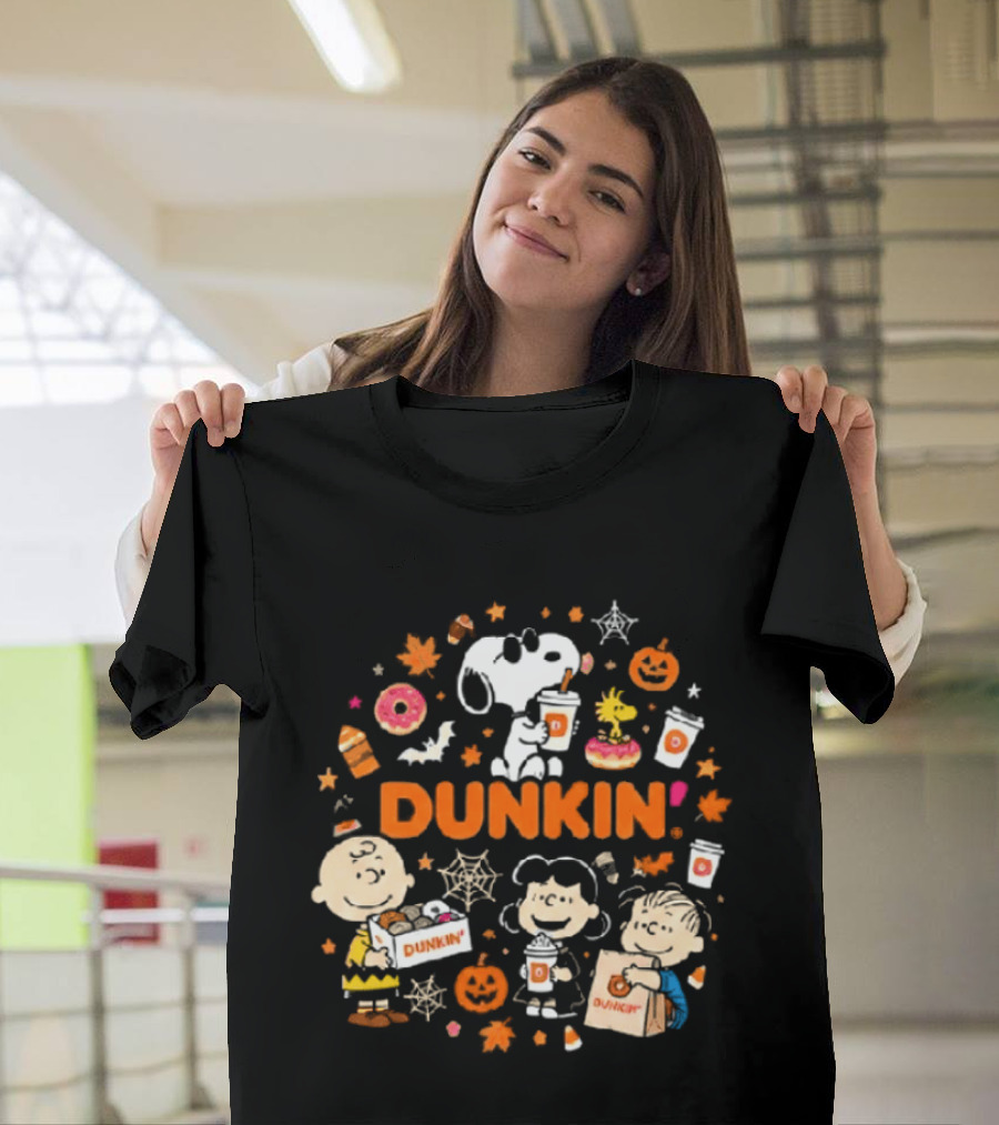 Dunkin Peanuts Characters Autumn Pumpkins Donuts Coffee Fall Vibes T-Shirt