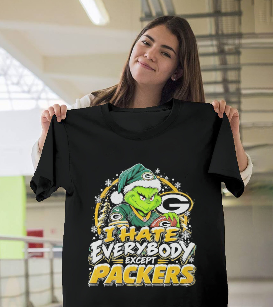 Green Bay Packers Grinch I Hate Everybody Except Packers Fans Christmas Holiday T-Shirt