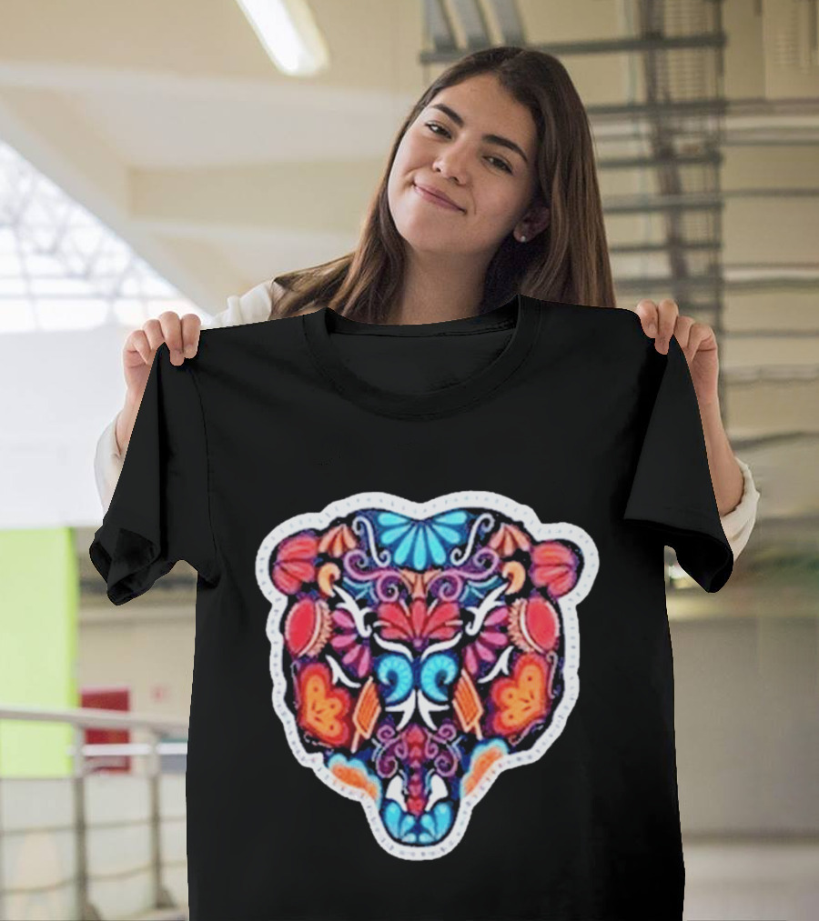 Chicago Bears 2026 Latino Heritage Month Los Bears Vibrant Floral Bear Head T-Shirt