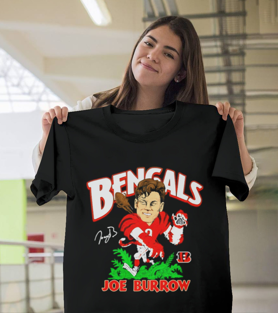 Bengals Joe Burrow Cartoon Signature B Football Player T-Shirt