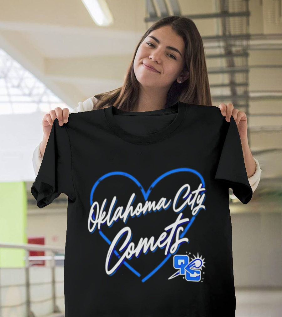 Oklahoma City Comets Heart OKC Blue Themed Team Spirit T-Shirt