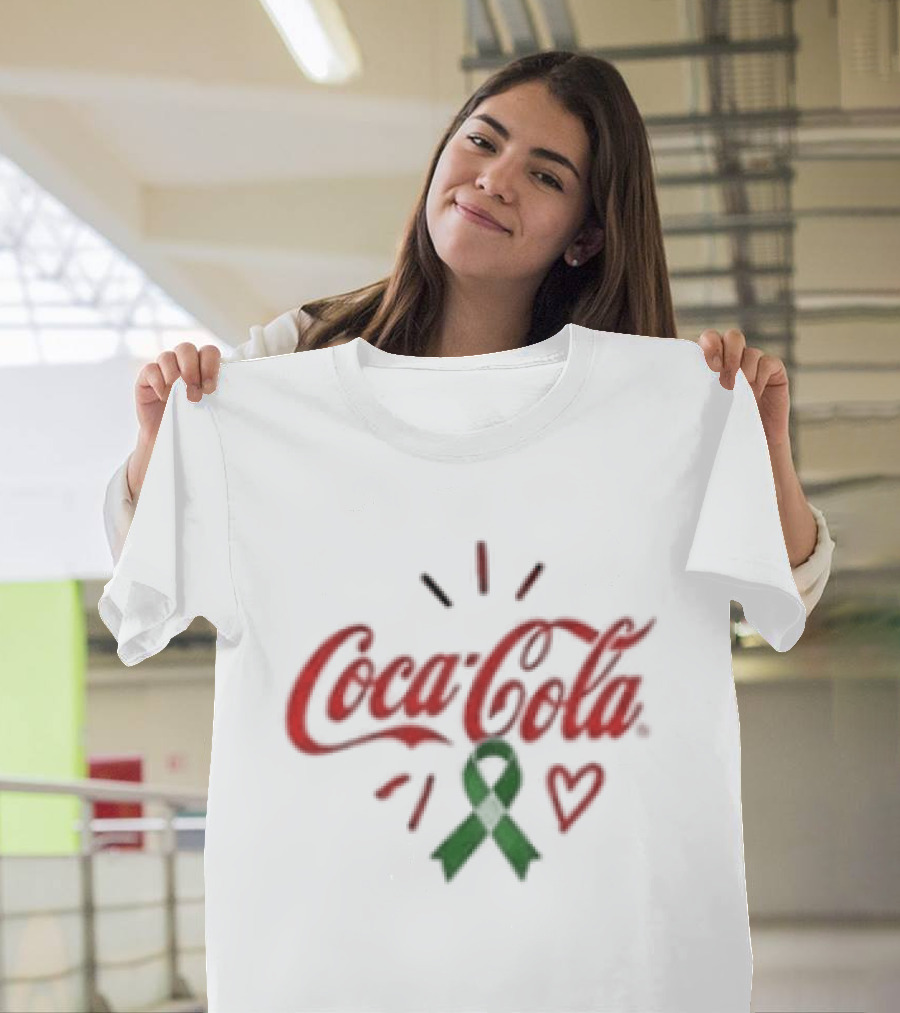 Coca Cola Green Ribbon Heart Mental Health Awareness T-Shirt