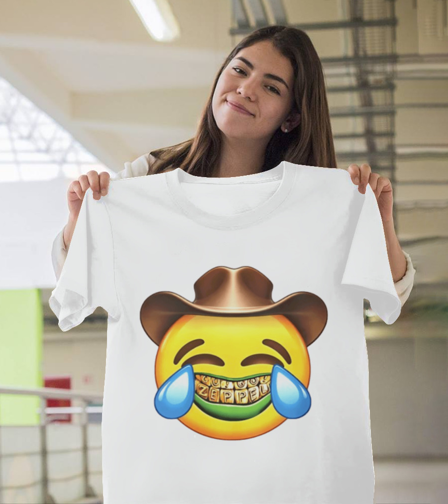 Emoji Green Guy Cowboy Tears Of Joy Zeppel Teeth Grills T-Shirt