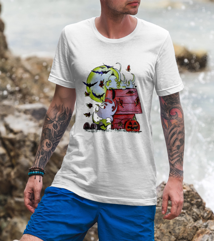 Snoopy Halloween Peanuts Moon Pumpkin Bats And Leaves T-Shirt
