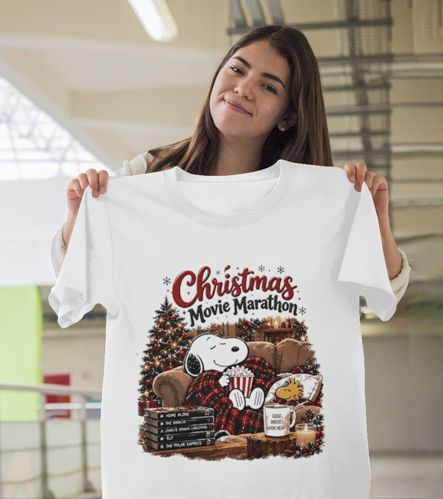 Christmas Movie Marathon Snoopy Popcorn Pajamas T-Shirt