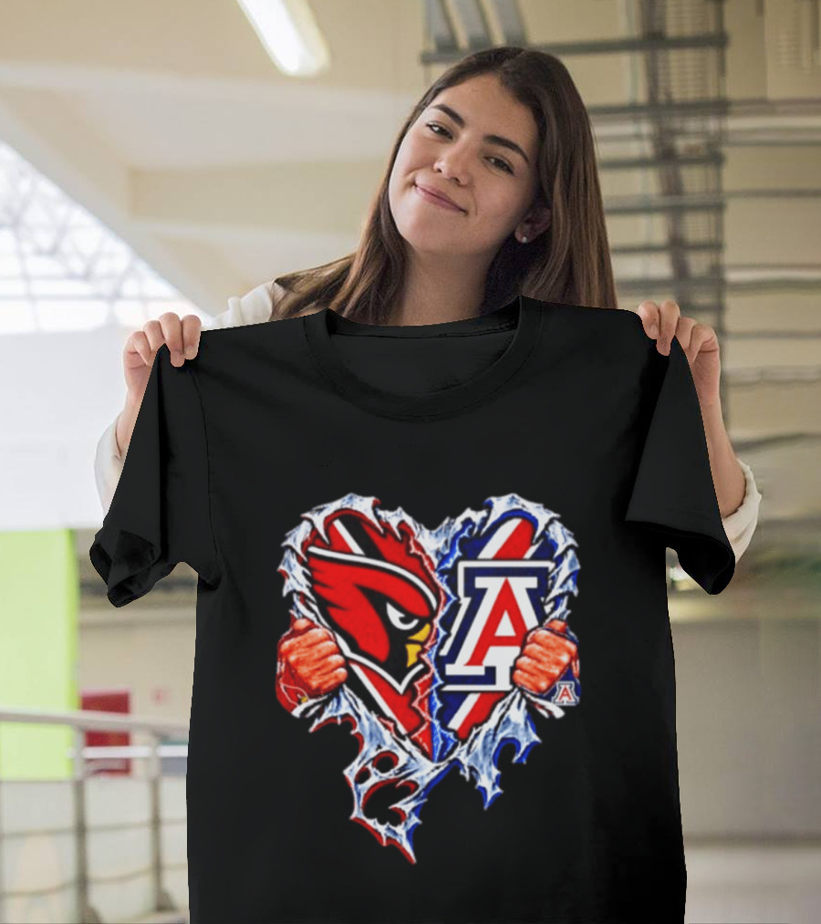 Arizona Cardinals And Wildcats Ripped Heart Dual Team Spirit T-Shirt