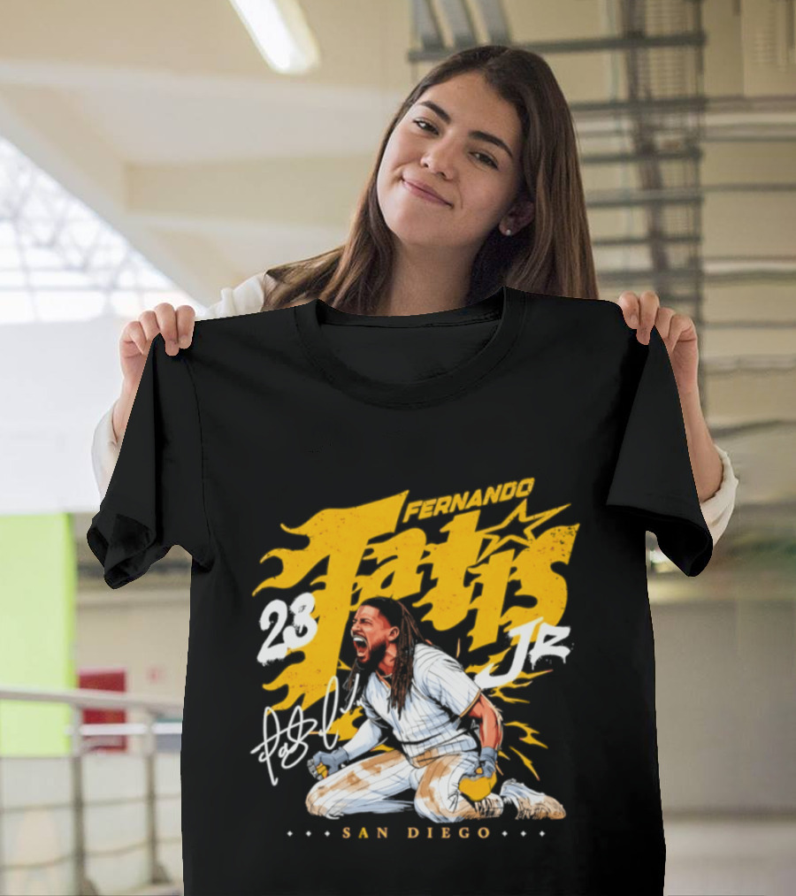 Fernando Tatis Jr 23 San Diego Padres Scream Slide Signature T-Shirt