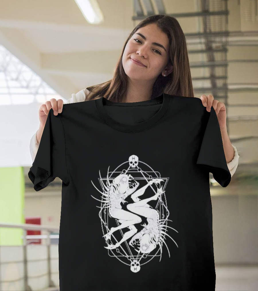 Half Woman Half Fish Skeleton Symmetry With Skulls T-Shirt