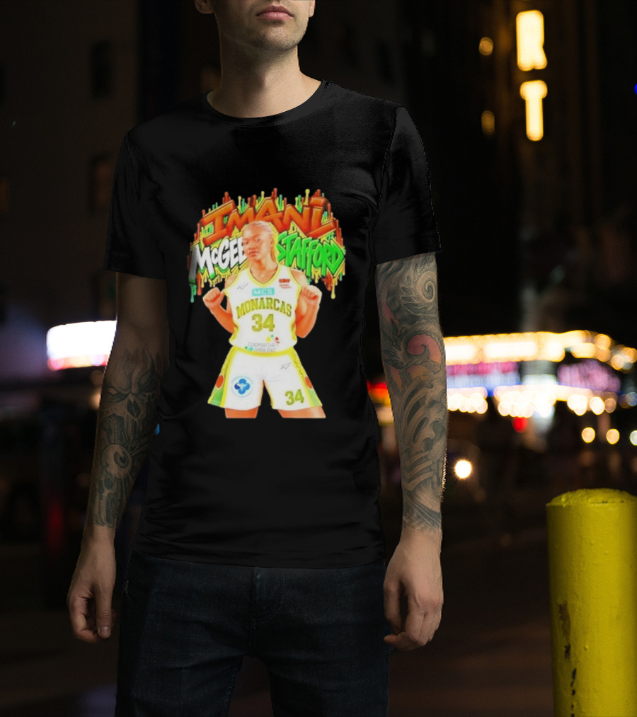 Imani McGee Stafford Monarcas 34 Basketball Player Vibrant Graffiti T-Shirt