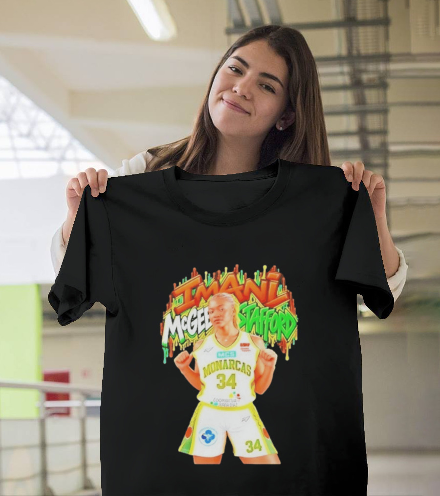 Imani McGee Stafford Monarcas 34 Basketball Player Vibrant Graffiti T-Shirt
