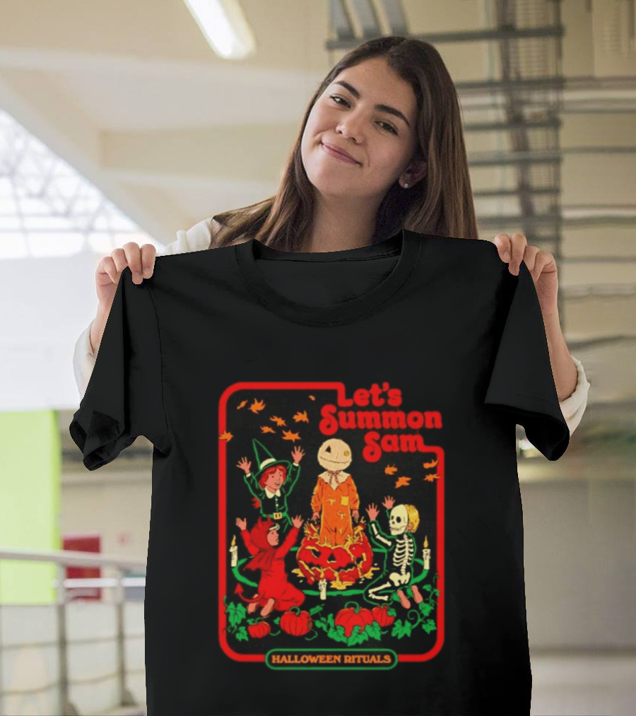 Let's Summon Sam Halloween Rituals Trick R Treat Pumpkin Skeleton Witch Magic T-Shirt