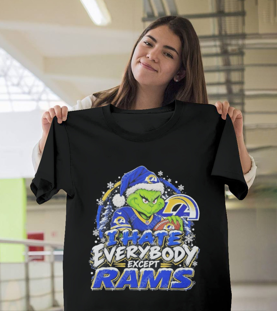 Los Angeles Rams Grinch I Hate Everybody Except Rams Holiday Fans T-Shirt