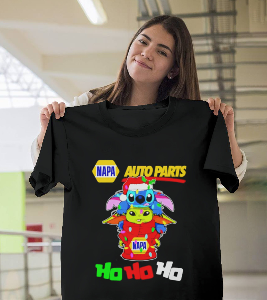 NAPA Auto Parts Baby Yoda Stitch Christmas 2026 Ho Ho Ho T-Shirt