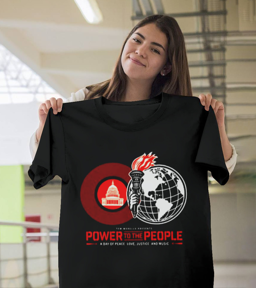Power To The People 2026 Columbia MD October 3 Merriweather Post Pavilion Peace Love Justice And Music Capitol Building Torch Globe T-Shirt