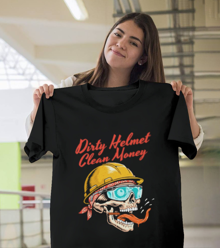 Dirty Helmet Clean Money Skull With Bandana And Goggles T-Shirt