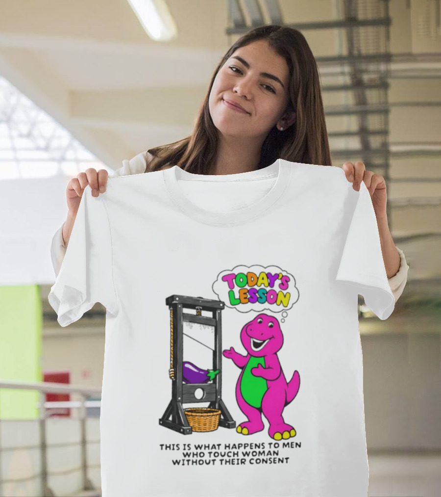 Today's Lesson Purple Dinosaur Guillotine Irony Consent Awareness T-Shirt
