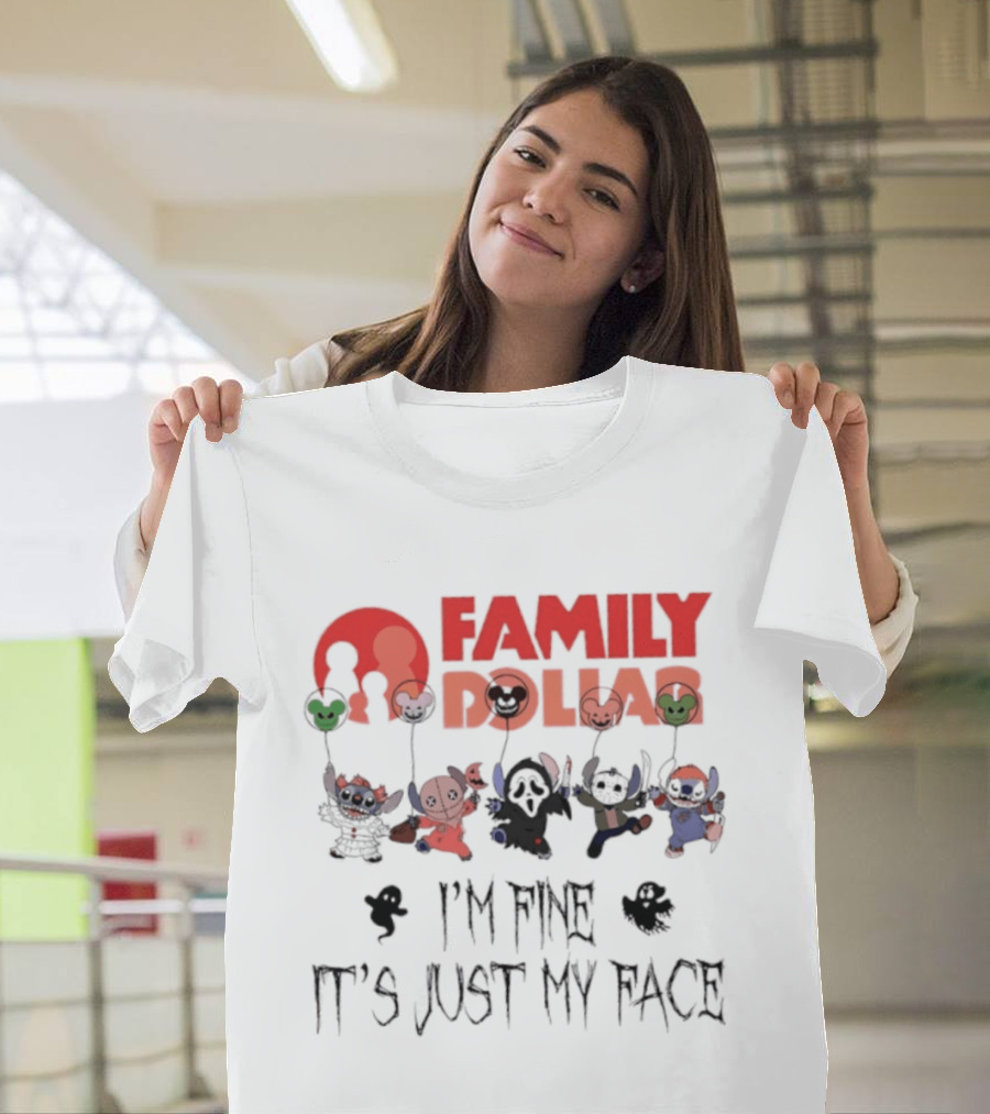 Family Dollar Stitch 2026 Halloween I'm Fine It's Just My Face T-Shirt