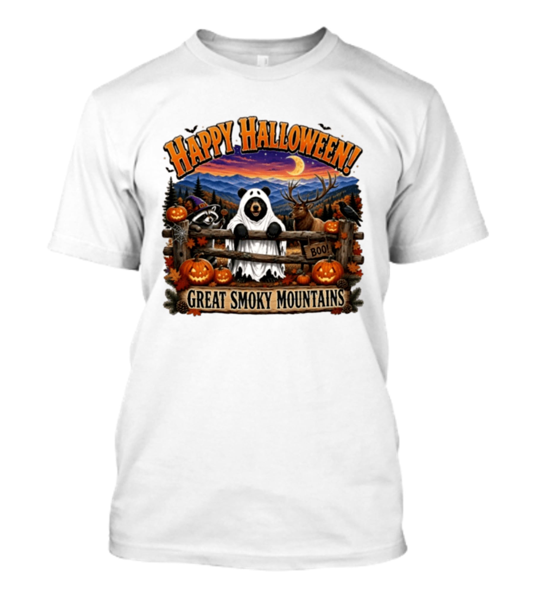 Happy Halloween Boo Great Smoky Mountains Bear Raccoon Deer T-Shirt